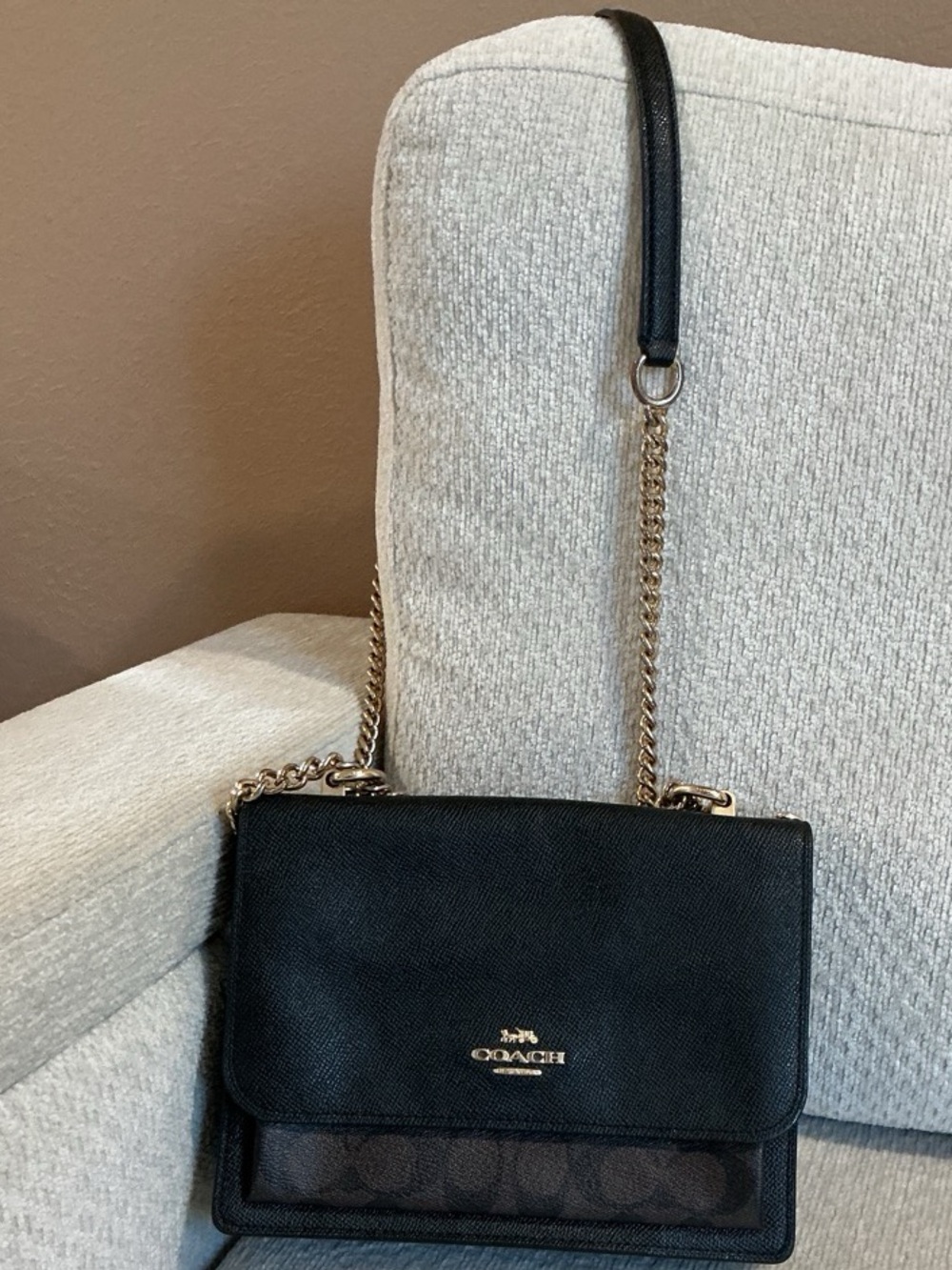 Coach Klare Crossbody Bag in Signatire Canvas and Black Leather - Gold Hardware